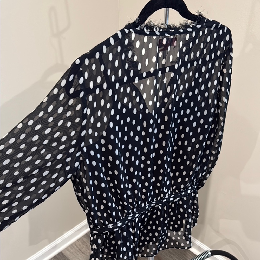 Elle Sheer Black and White Polka Dot Blouse - Picture 4 of 4